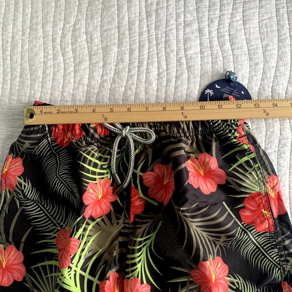 Mayaguana Honolulu Boys Youth Swim Trunks NEW SZ XS (8/10?) Black Red Floral - Picture 9 of 11